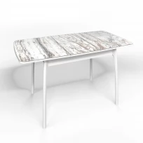 Кухонный стол Флорида раздвижной изогнутые ножки массив белый Массив, ЛДСП, Стекло с фотопечатью, Мрамор СМ2