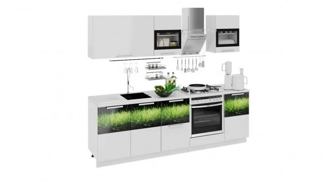 Готовый Набор для кухни длиной - 240 см (со шкафом НБ) ГН60_240_1 (НБ) белый/черный/зеленый