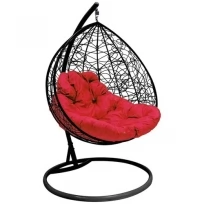Подвесное кресло M-GROUP для двоихс ротангом чёрное, оранжевая подушка